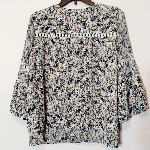 WOMEN'S "Fever" Blue/Pink Floral Tunic; Ruffle Sleeves; Lace; Size XL - Picture 4 of 7